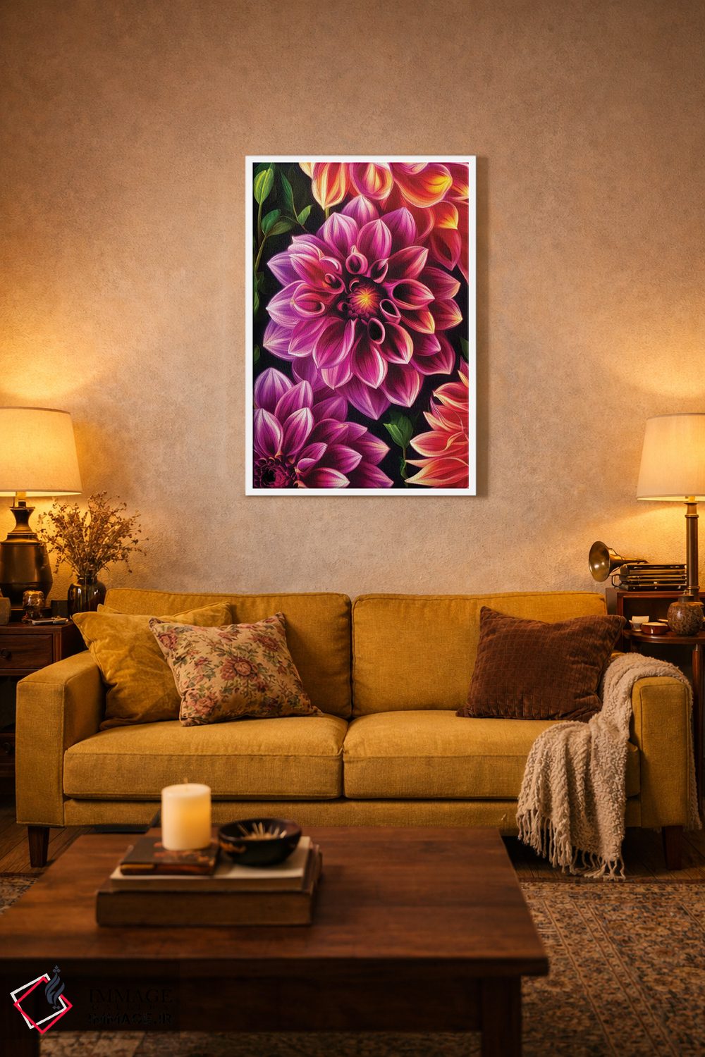 تابلو دکوراتیو کوکب ها به رنگ صورتی و نارنجی اثر جین ریکس - D1W