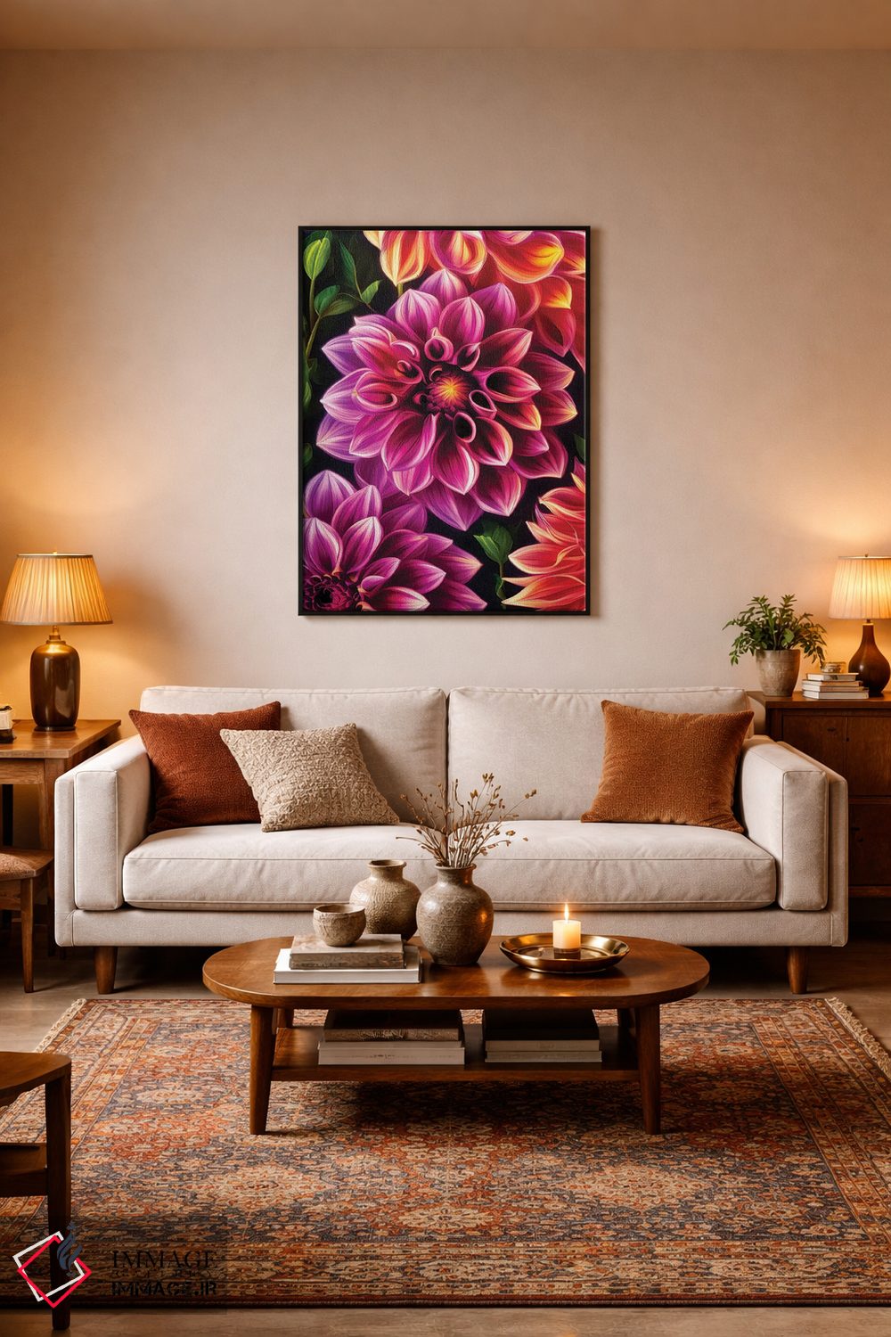 تابلو دکوراتیو کوکب ها به رنگ صورتی و نارنجی اثر جین ریکس - D3B