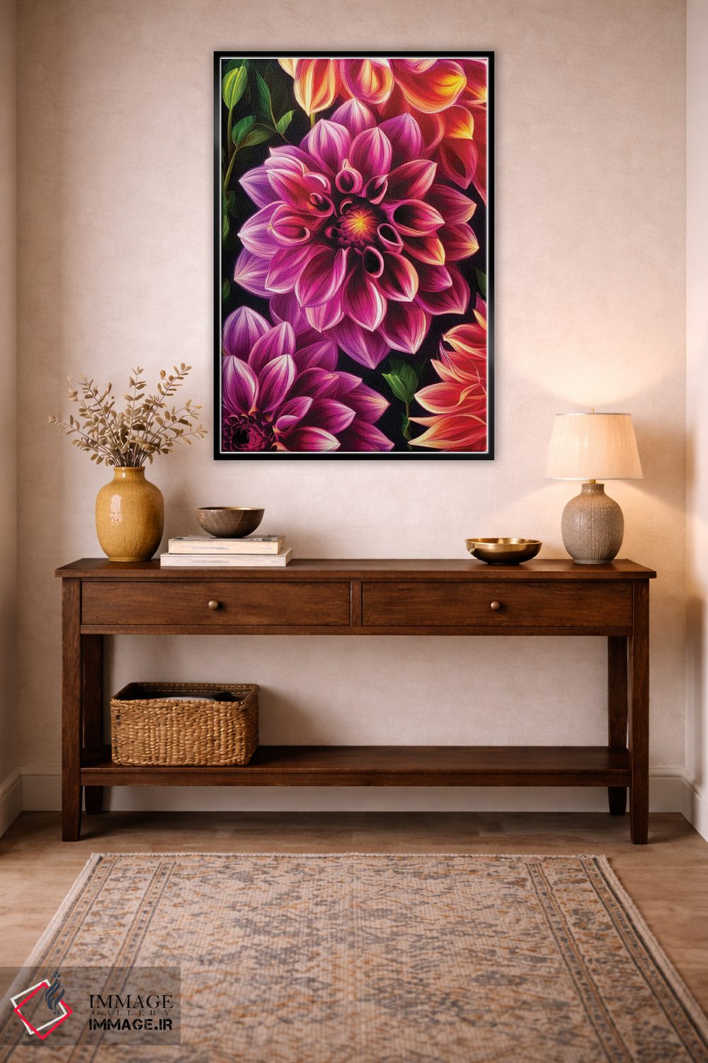 تابلو دکوراتیو کوکب ها به رنگ صورتی و نارنجی اثر جین ریکس - D4B