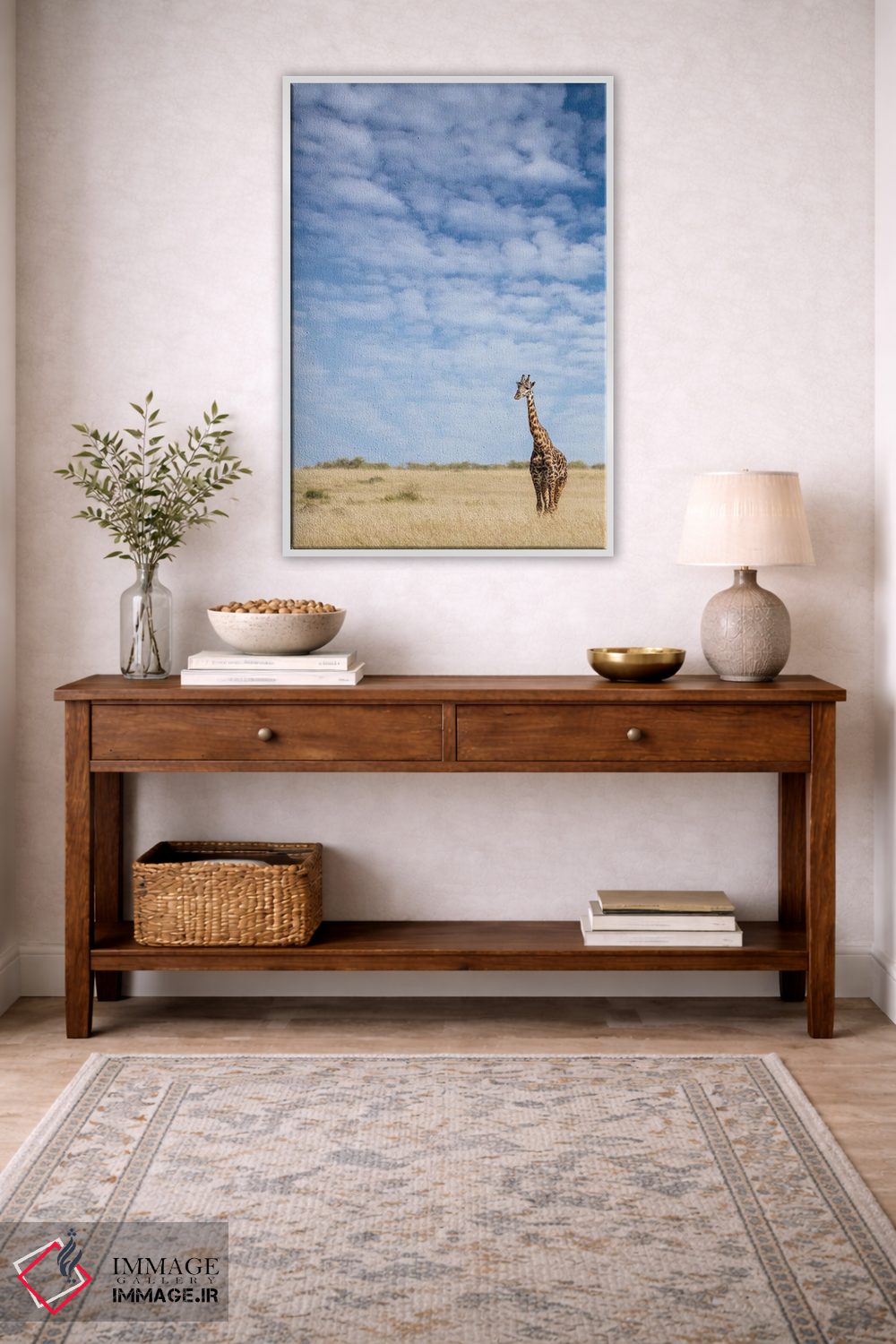 تابلو دکوراتیو Kenya,زرافه ایستاده در علفزارهای بلند ماسایی مارا، کنیا اثر جین ریکس - D3W