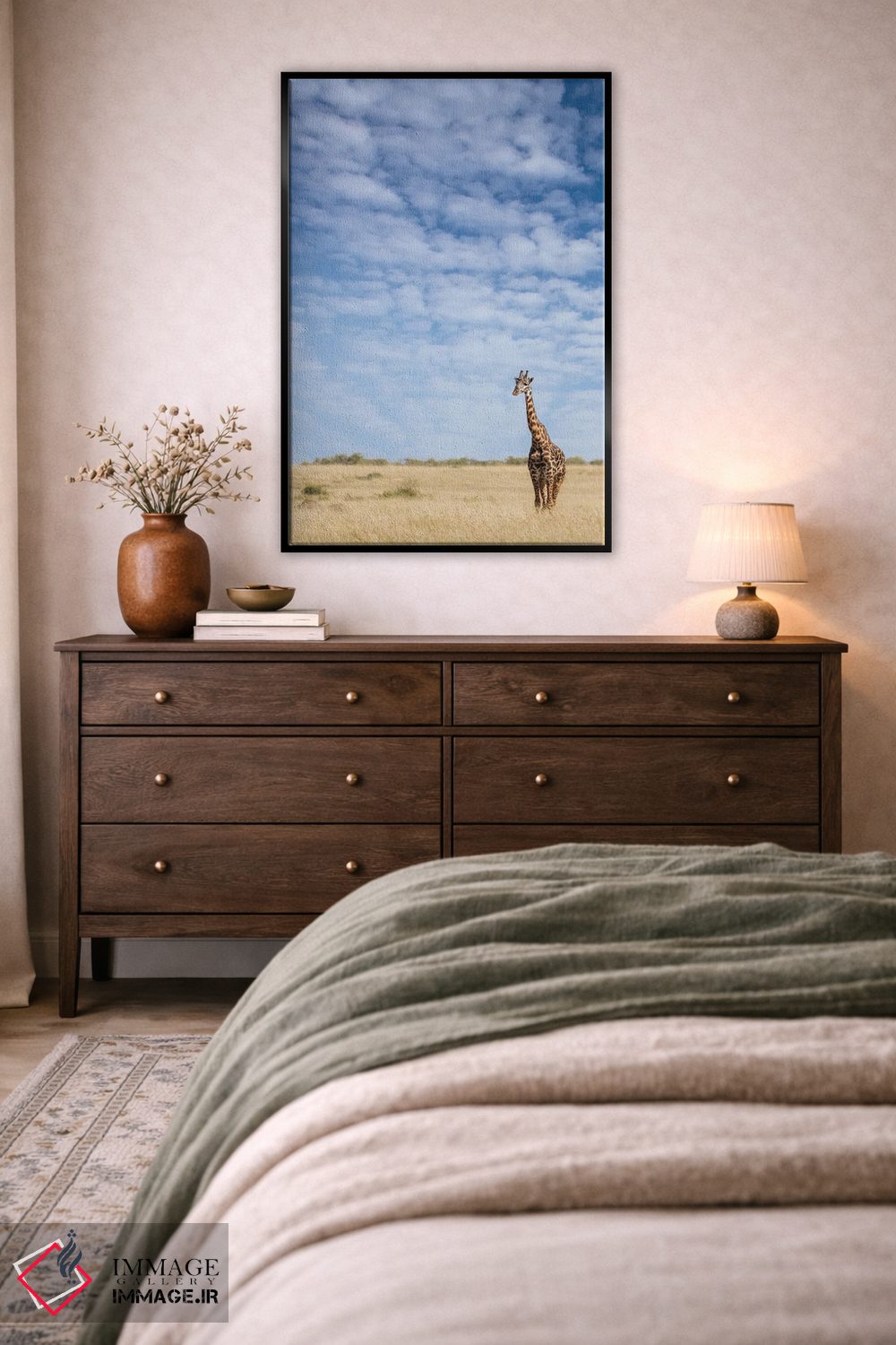 تابلو دکوراتیو Kenya,زرافه ایستاده در علفزارهای بلند ماسایی مارا، کنیا اثر جین ریکس - D5B