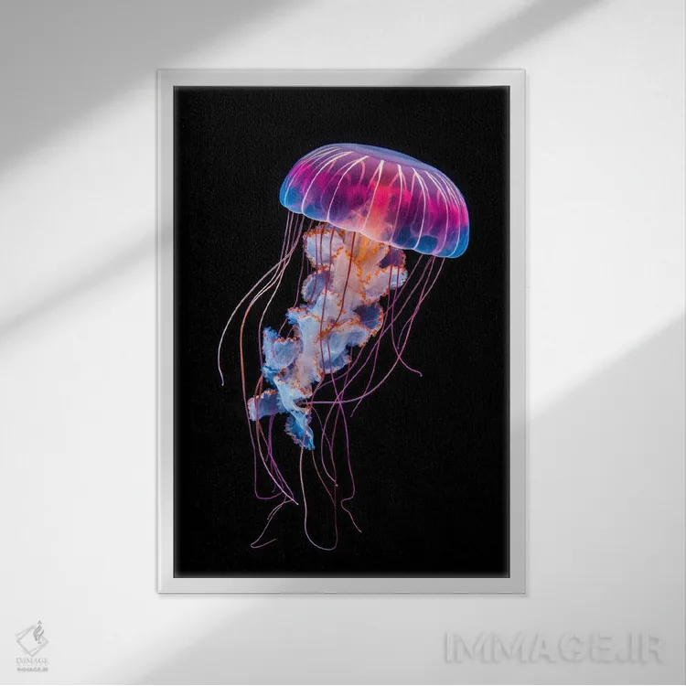 تابلو دکوراتیو عروس دریایی روی زمینه مشکی اثر جین ریکس - نمای قابدار سفید