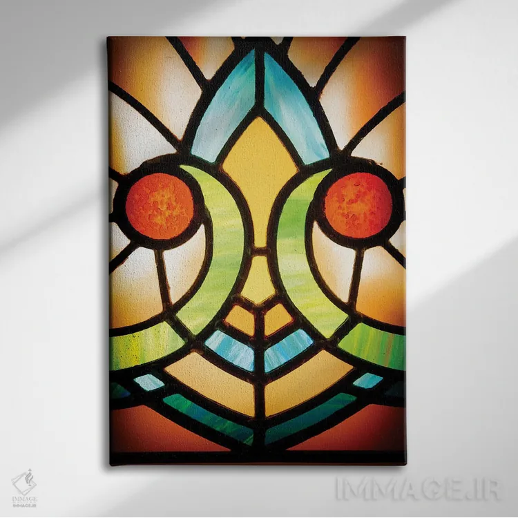 تابلو دکوراتیو شیشه های رنگی کلیسا اثر جین ریکس - نمای روبهرو روی دیوار