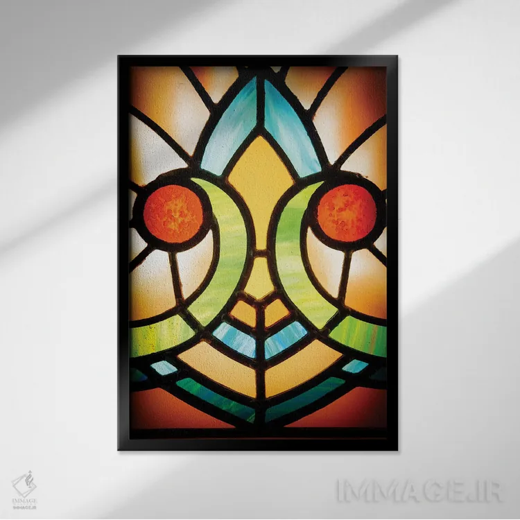 تابلو دکوراتیو شیشه های رنگی کلیسا اثر جین ریکس - نمای قابدار مشکی