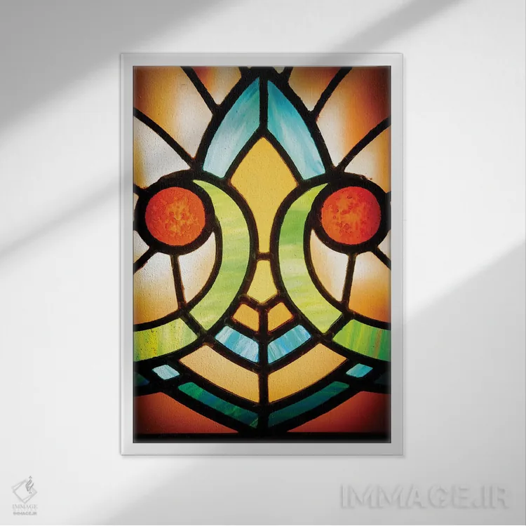 تابلو دکوراتیو شیشه های رنگی کلیسا اثر جین ریکس - نمای قابدار سفید