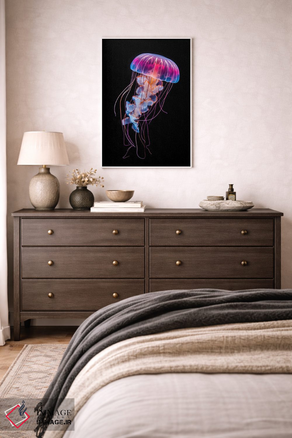 تابلو دکوراتیو عروس دریایی روی زمینه مشکی اثر جین ریکس - D4W