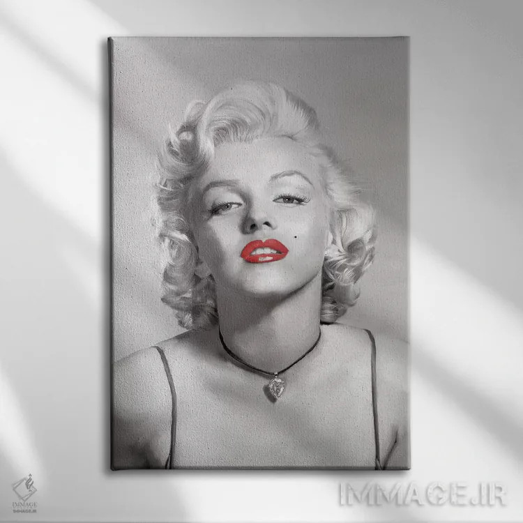 تابلو دکوراتیو نگاه عاشقانه با لب های قرمز در تصویر خاکستری اثر جری مایکلز - نمای روبهرو روی دیوار