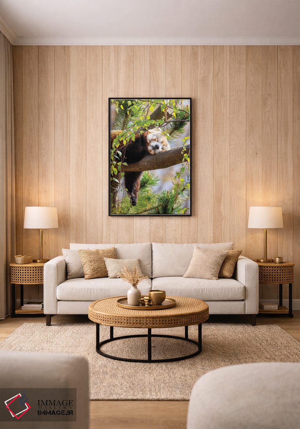 تابلو دکوراتیو پاندای قرمز خوابیده روی درخت اثر جین ریکس - D1B