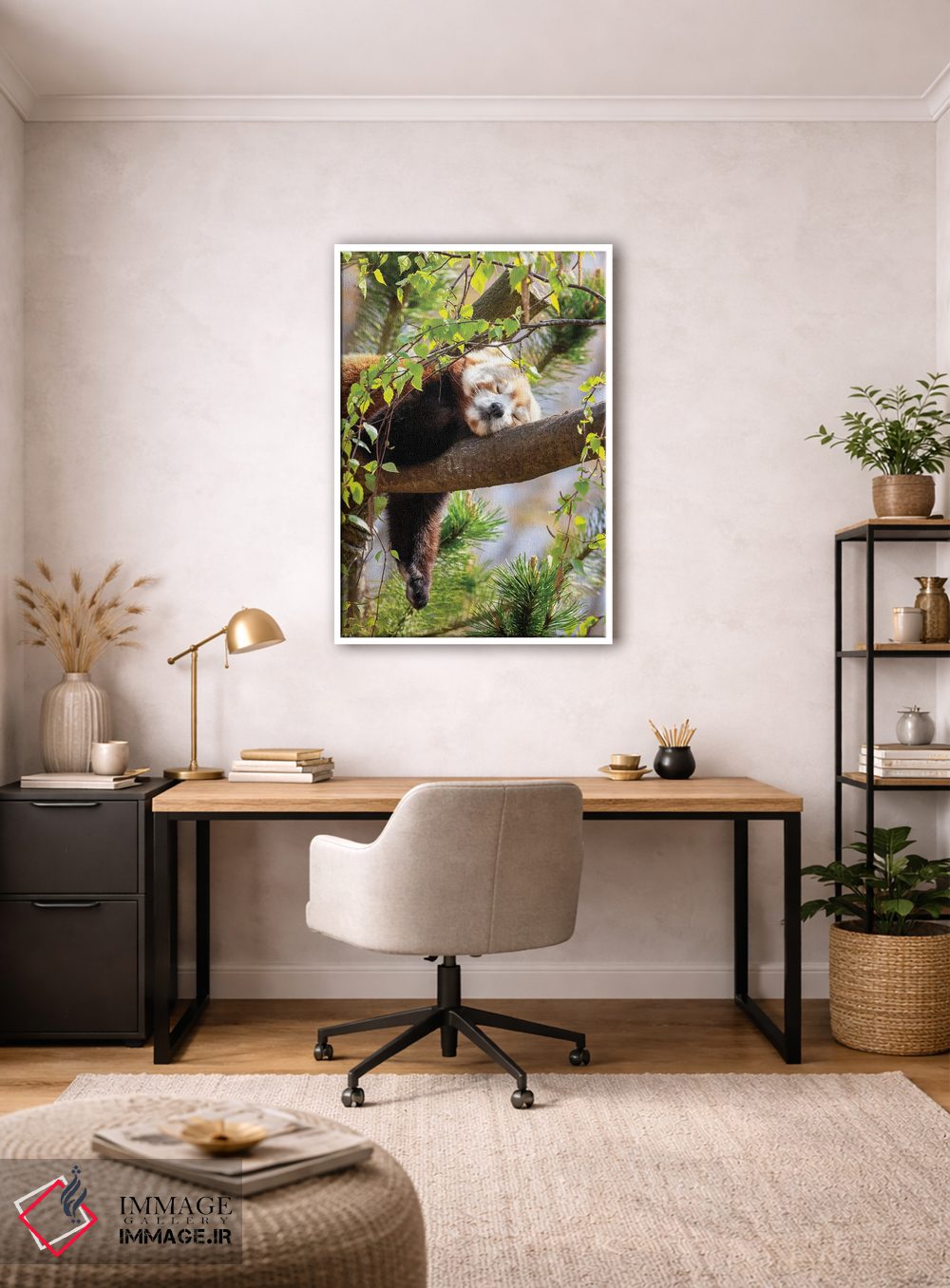 تابلو دکوراتیو پاندای قرمز خوابیده روی درخت اثر جین ریکس - D2W