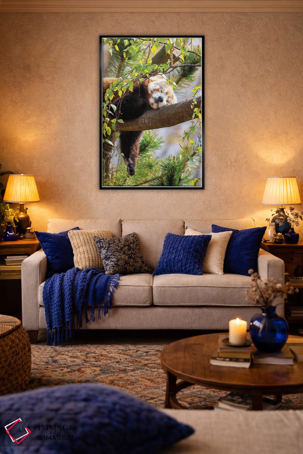 تابلو دکوراتیو پاندای قرمز خوابیده روی درخت اثر جین ریکس - D6B