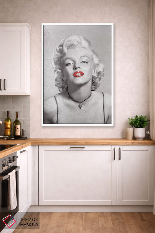 تابلو دکوراتیو نگاه عاشقانه با لب های قرمز در تصویر خاکستری اثر جری مایکلز - D3W