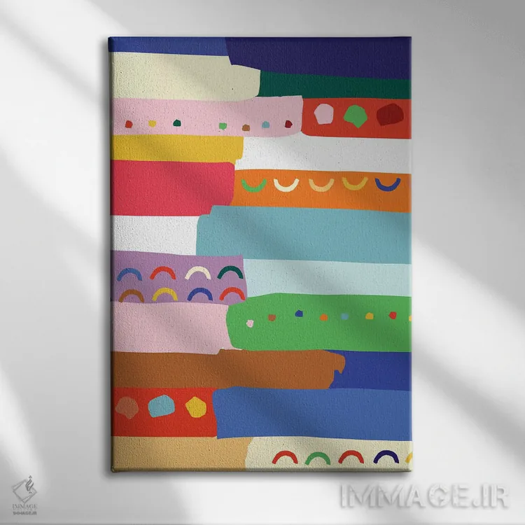 تابلو انتزاعی روشن و جسور ۴ اثر جسیکا بروگینک - نمای روبهرو روی دیوار