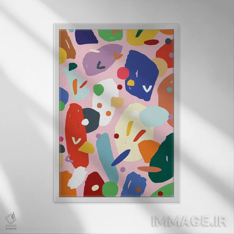 تابلو انتزاعی روشن و جسور ۲ اثر جسیکا بروگینک - نمای قابدار سفید