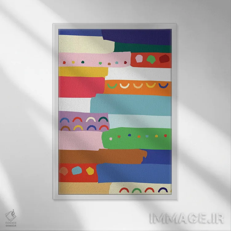 تابلو انتزاعی روشن و جسور ۴ اثر جسیکا بروگینک - نمای قابدار سفید