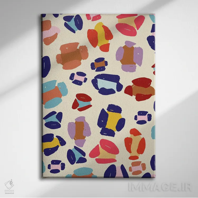 تابلو انتزاعی درخشان و جسورانه هفتم اثر جسیکا بروگینک - نمای روبهرو روی دیوار