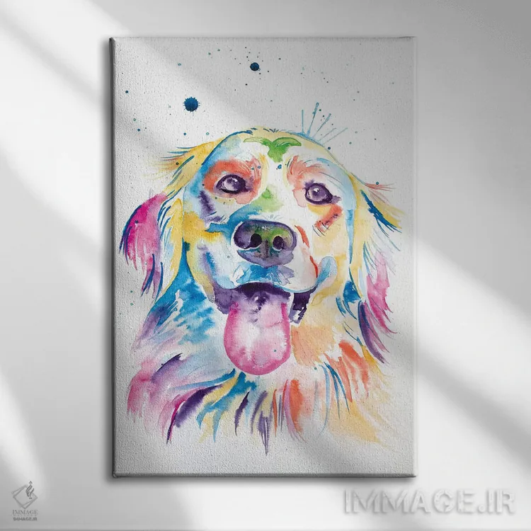تابلو دکوراتیو گلدن رتریور آبرنگی اثر جنیفر سیلی - نمای روبهرو روی دیوار