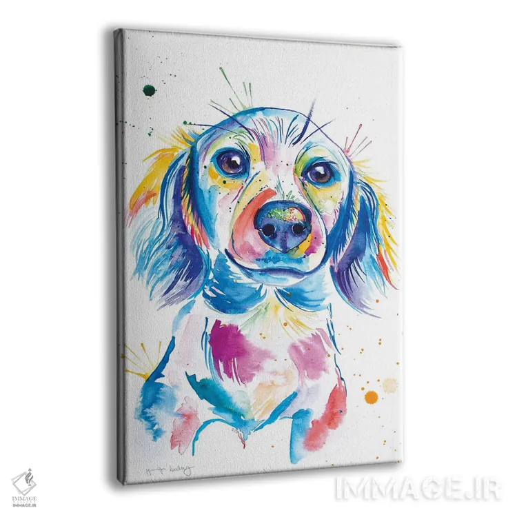 تابلو دکوراتیو داشهوند مو بلند آبرنگی اثر جنیفر سیلی - نمای پرسپکتیو محصول