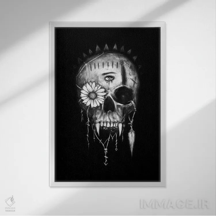 تابلو دکوراتیو جمجمه خون آشام اثر جاستین گداک - نمای قابدار سفید