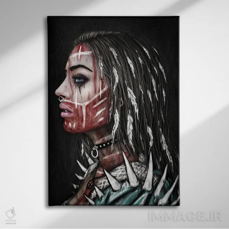 تابلو دکوراتیو زن شکارچی اثر جاستین گداک - نمای روبهرو روی دیوار