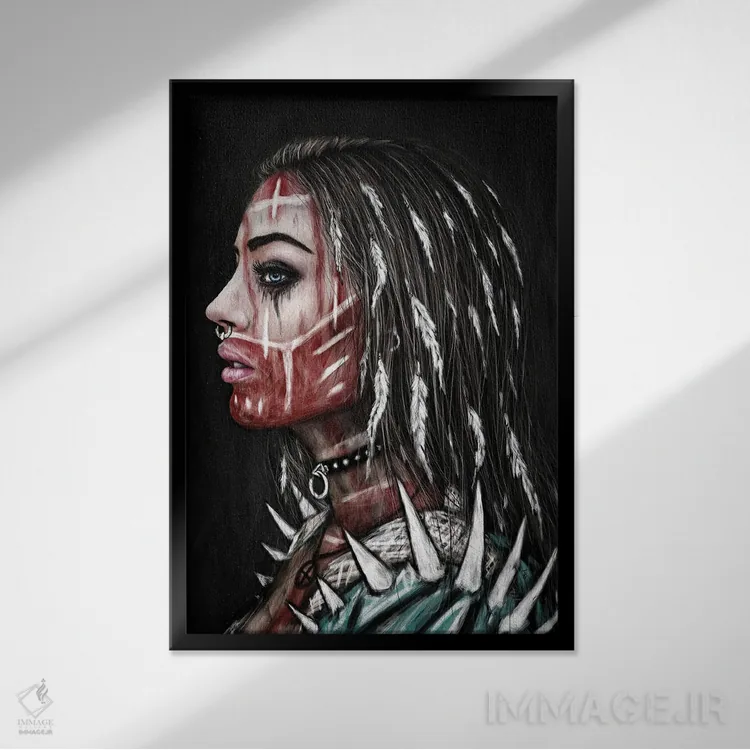 تابلو دکوراتیو زن شکارچی اثر جاستین گداک - نمای قابدار مشکی