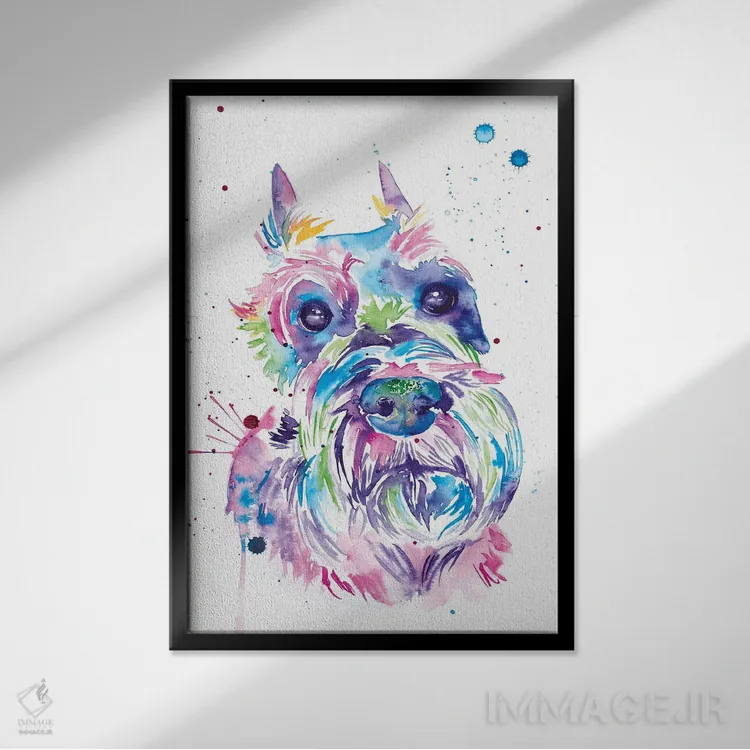 تابلو دکوراتیو شنوزر آبرنگی اثر جنیفر سیلی - نمای قابدار مشکی