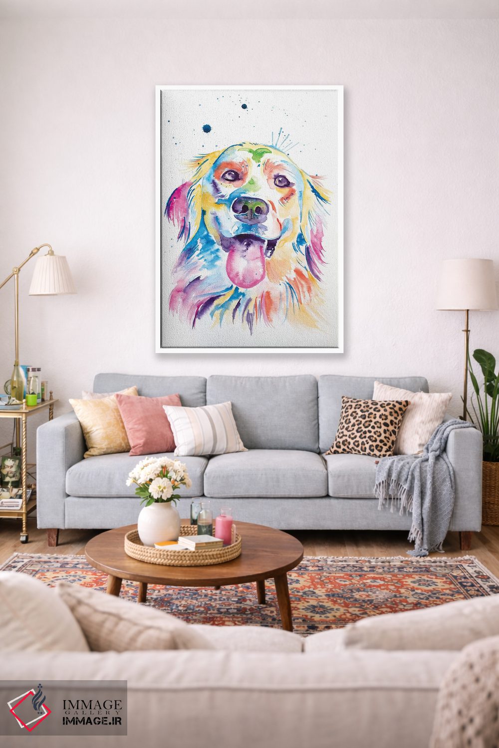 تابلو دکوراتیو گلدن رتریور آبرنگی اثر جنیفر سیلی - D1W