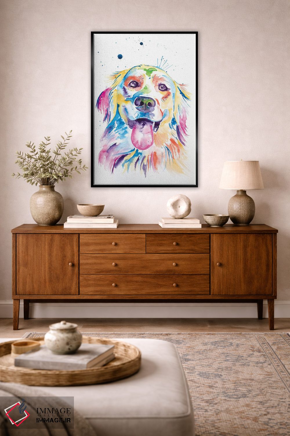 تابلو دکوراتیو گلدن رتریور آبرنگی اثر جنیفر سیلی - D4B