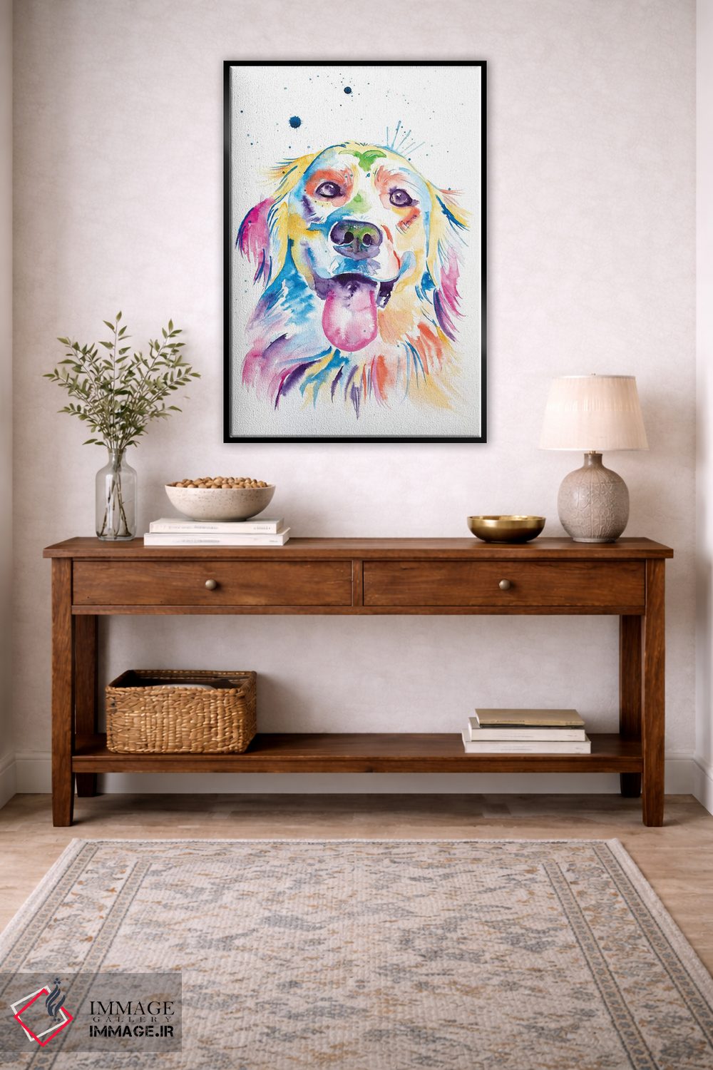 تابلو دکوراتیو گلدن رتریور آبرنگی اثر جنیفر سیلی - D5B