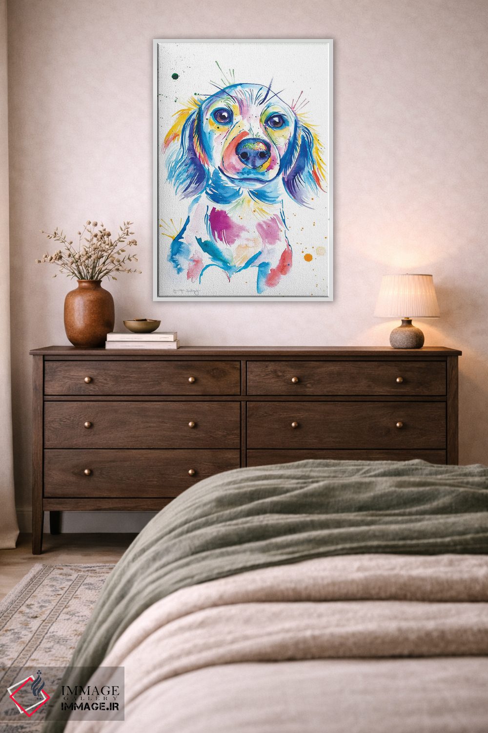 تابلو دکوراتیو داشهوند مو بلند آبرنگی اثر جنیفر سیلی - D4W