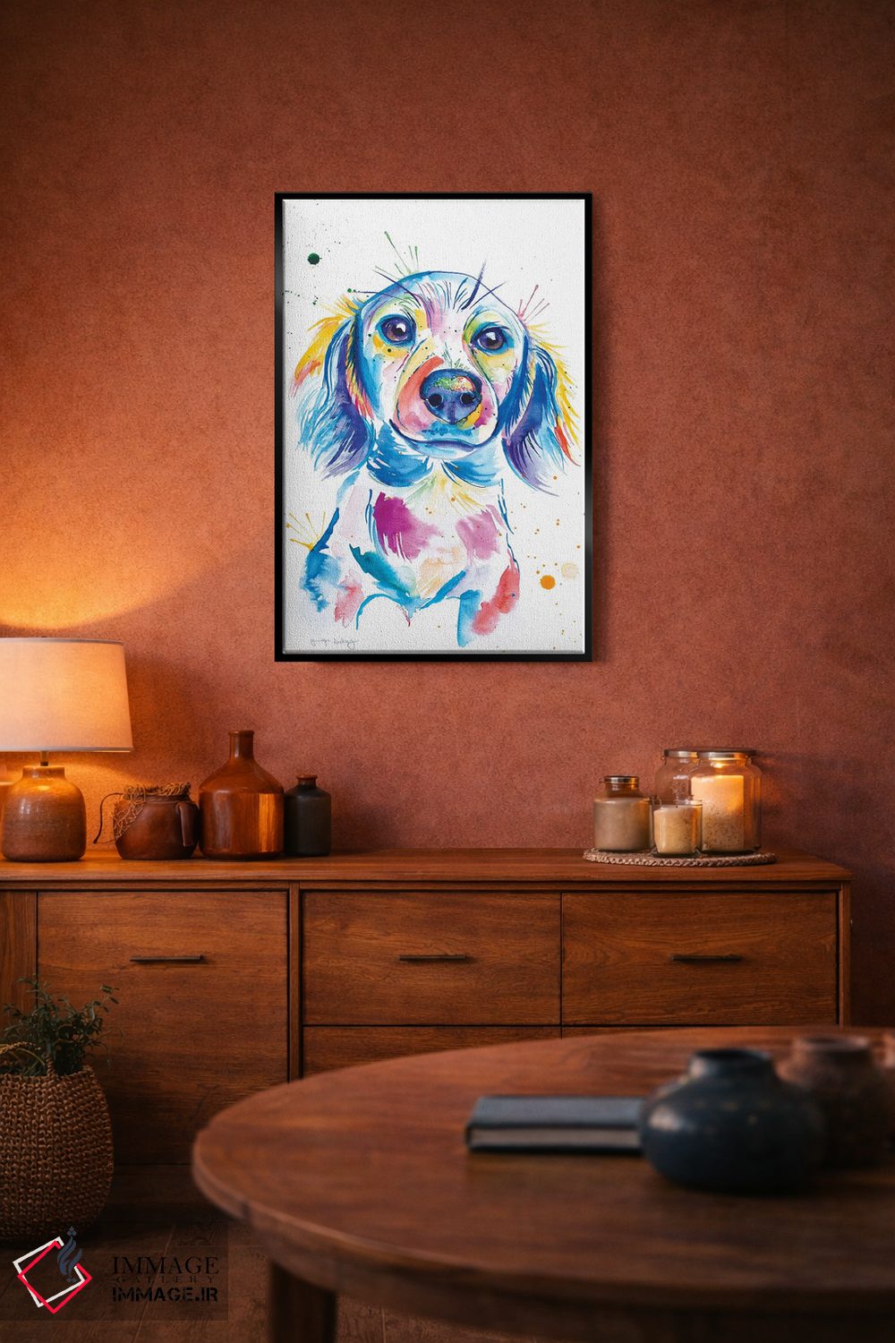 تابلو دکوراتیو داشهوند مو بلند آبرنگی اثر جنیفر سیلی - D5B