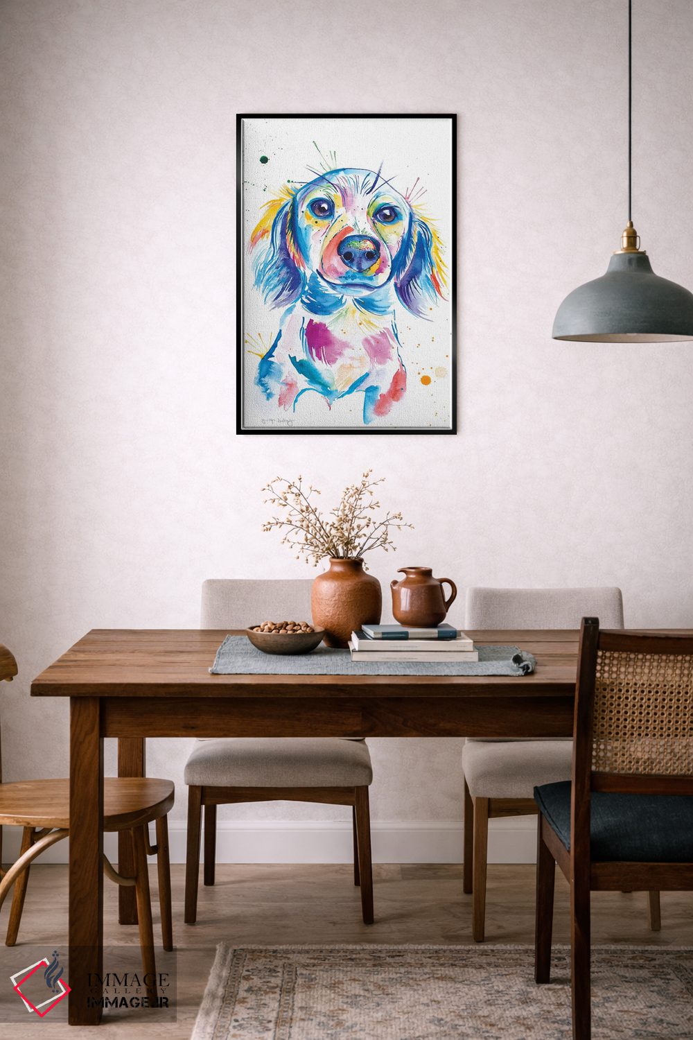 تابلو دکوراتیو داشهوند مو بلند آبرنگی اثر جنیفر سیلی - D6B