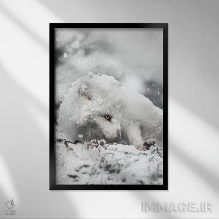 تابلو دکوراتیو تنقل خوردن در برف اثر جو شاتر - نمای قابدار مشکی