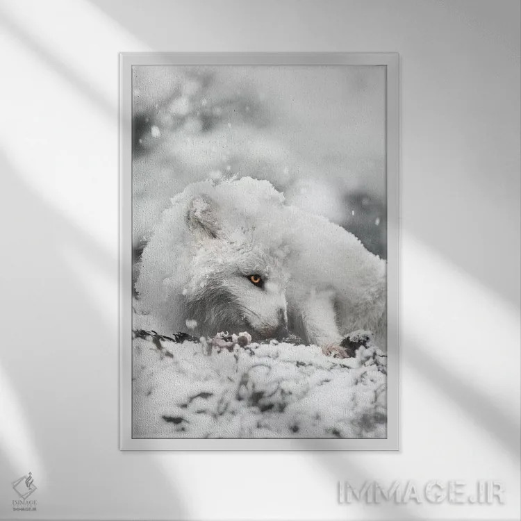 تابلو دکوراتیو تنقل خوردن در برف اثر جو شاتر - نمای قابدار سفید