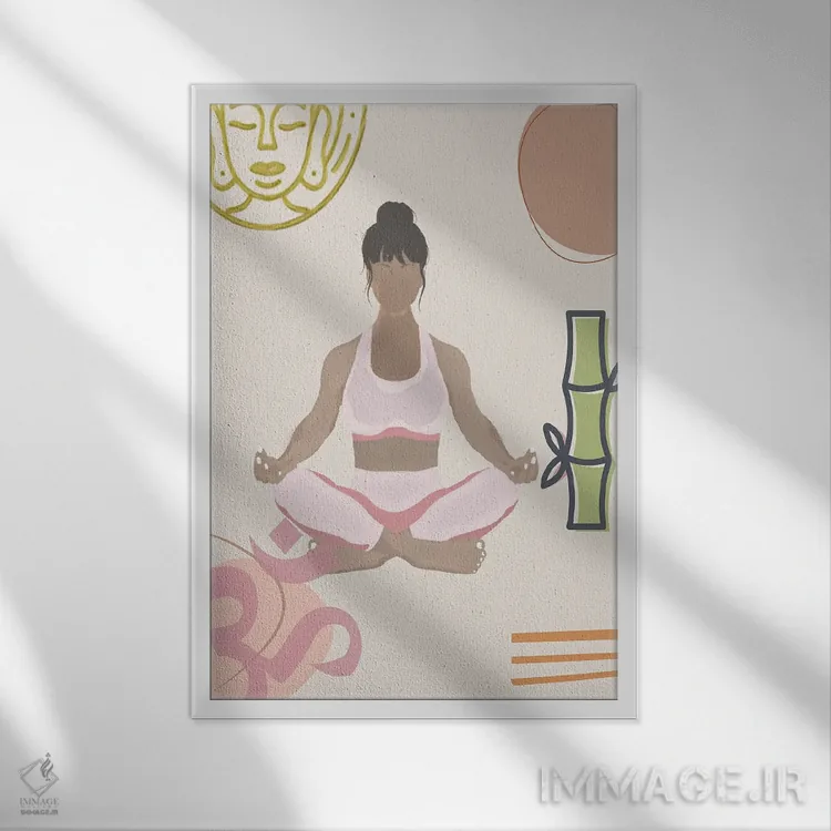 تابلو مینیمال حرکت یوگا ۱ اثر جسی کیث - نمای قابدار سفید