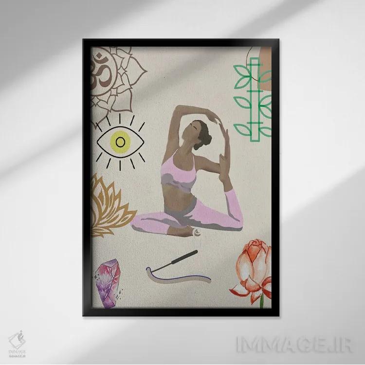 تابلو مینیمال حرکت یوگا ۴ اثر جسی کیث - نمای قابدار مشکی