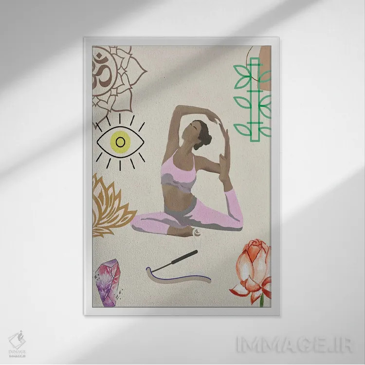 تابلو مینیمال حرکت یوگا ۴ اثر جسی کیث - نمای قابدار سفید