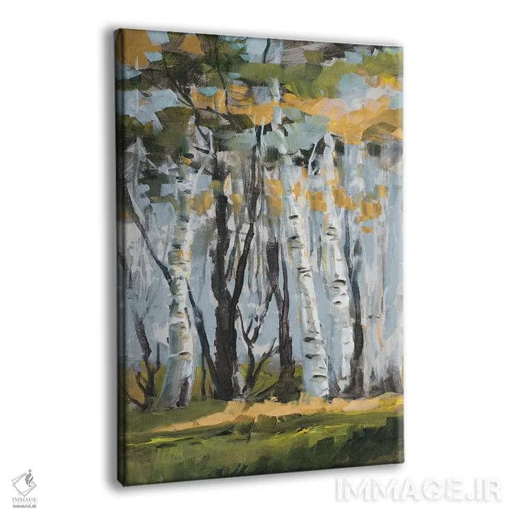 تابلو دکوراتیو درختان غان طلایی اثر جین اسلیوکا - نمای پرسپکتیو محصول