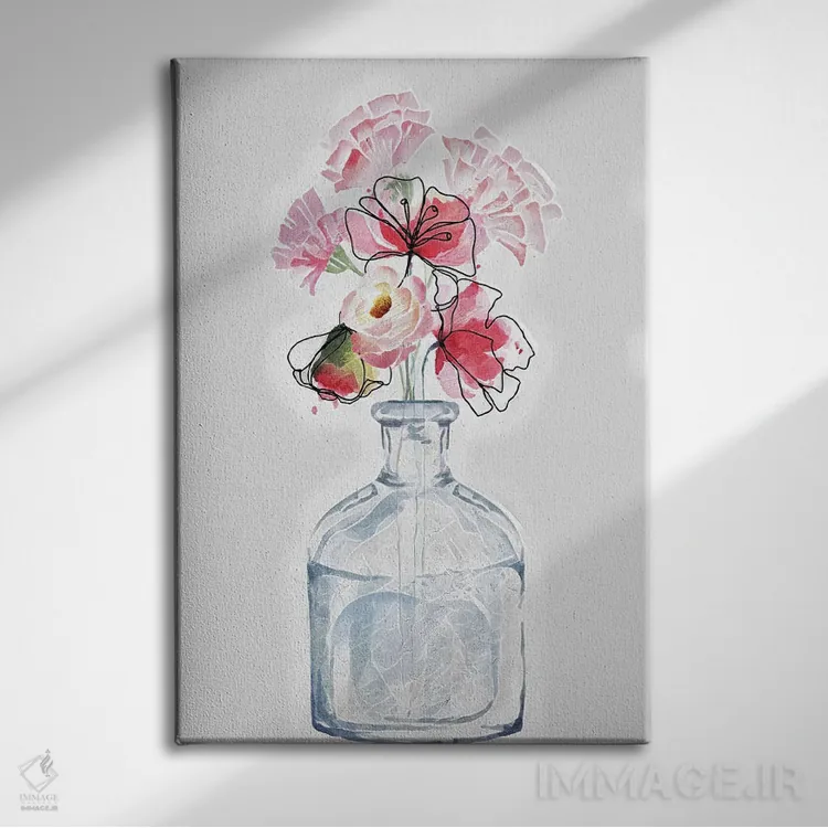 تابلو دکوراتیو خطوط گل آبرنگی اثر جسی کیث - نمای روبهرو روی دیوار