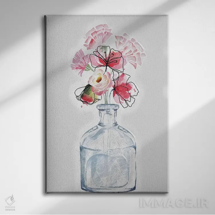 تابلو دکوراتیو خطوط گل آبرنگی اثر جسی کیث - نمای روبهرو روی دیوار