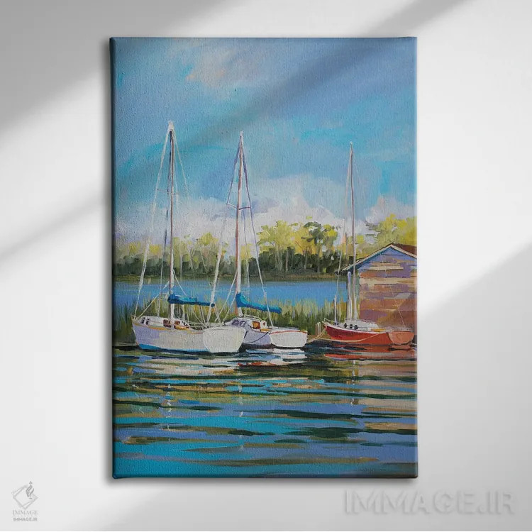 تابلو دکوراتیو قایق ها اثر جین اسلیوکا - نمای روبهرو روی دیوار