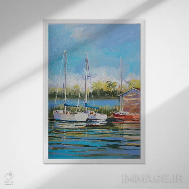 تابلو دکوراتیو قایق ها اثر جین اسلیوکا - نمای قابدار سفید