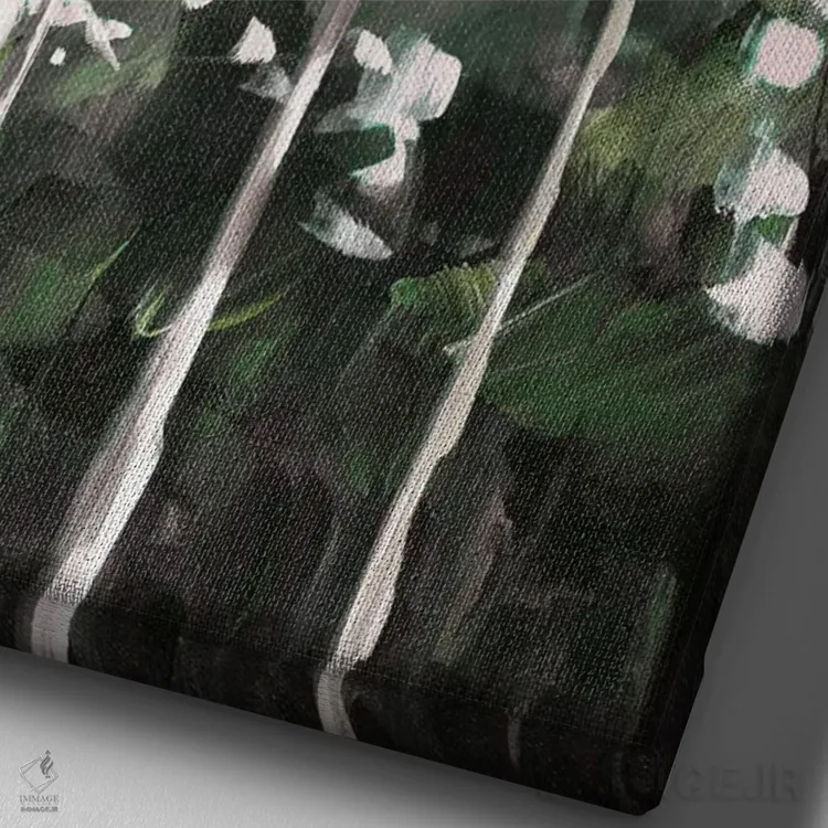 تابلو دکوراتیو نخل ها زیر آسمان صورتی اثر جین اسلیوکا - نمای نزدیک بافت بوم