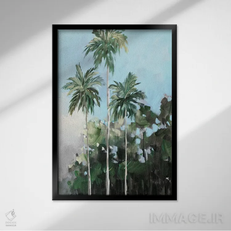 تابلو دکوراتیو نخل ها در ساحل اثر جین اسلیوکا - نمای قابدار مشکی