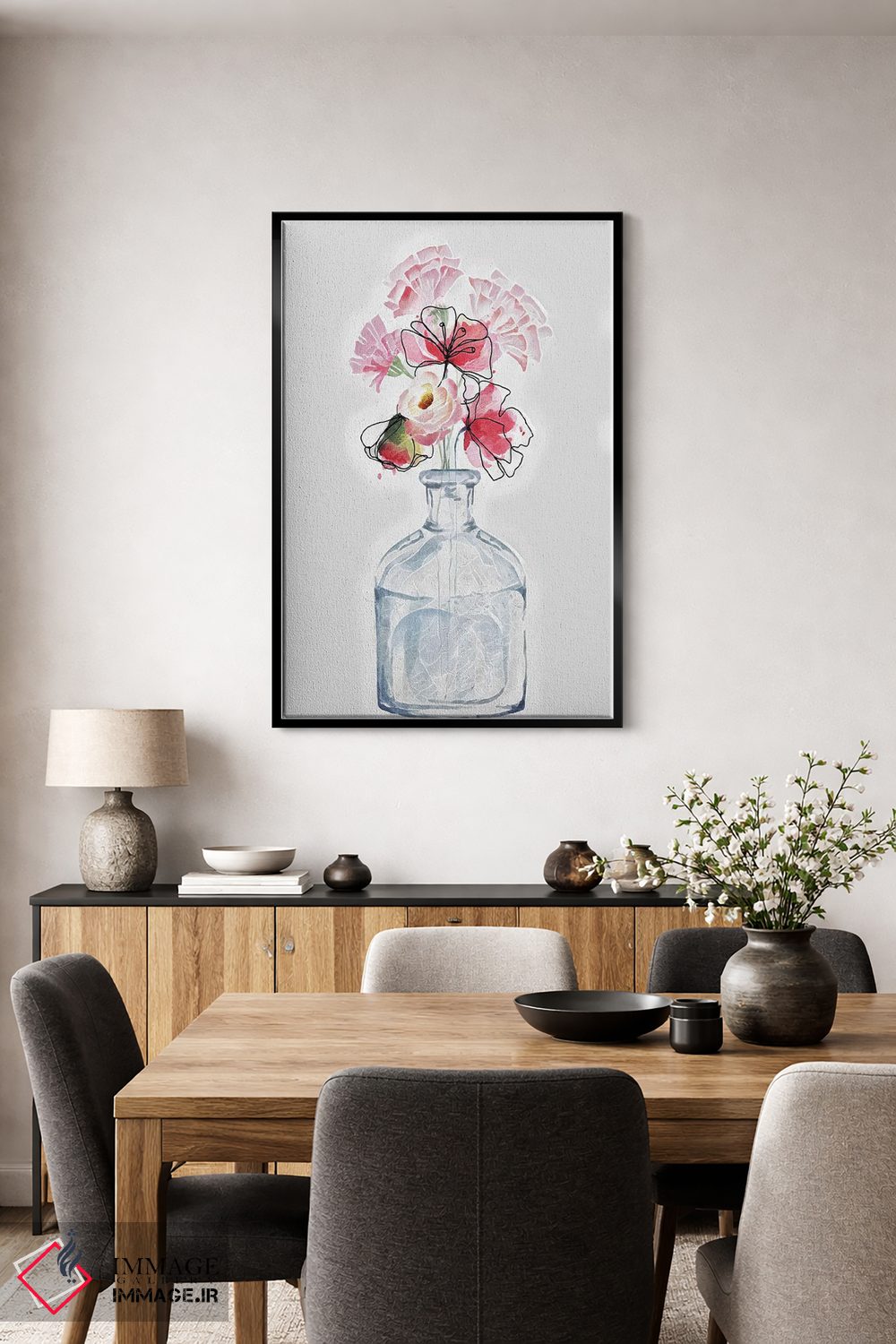 تابلو دکوراتیو خطوط گل آبرنگی اثر جسی کیث - D4B