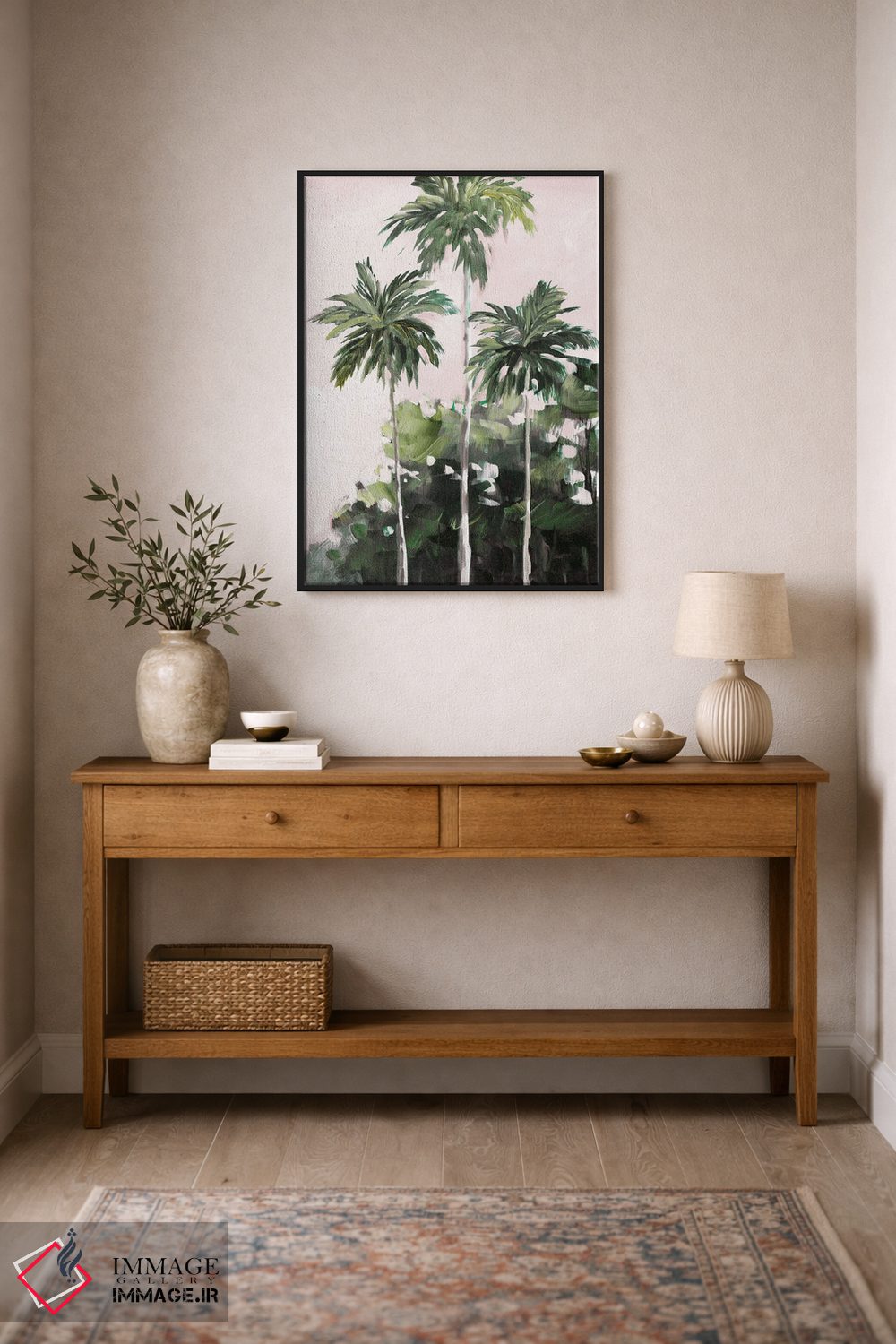 تابلو دکوراتیو نخل ها زیر آسمان صورتی اثر جین اسلیوکا - D1B
