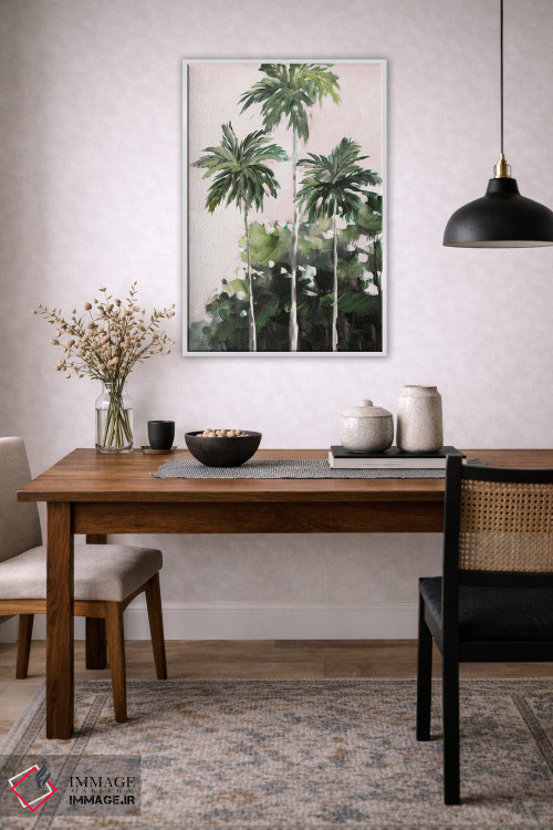 تابلو دکوراتیو نخل ها زیر آسمان صورتی اثر جین اسلیوکا - D3W