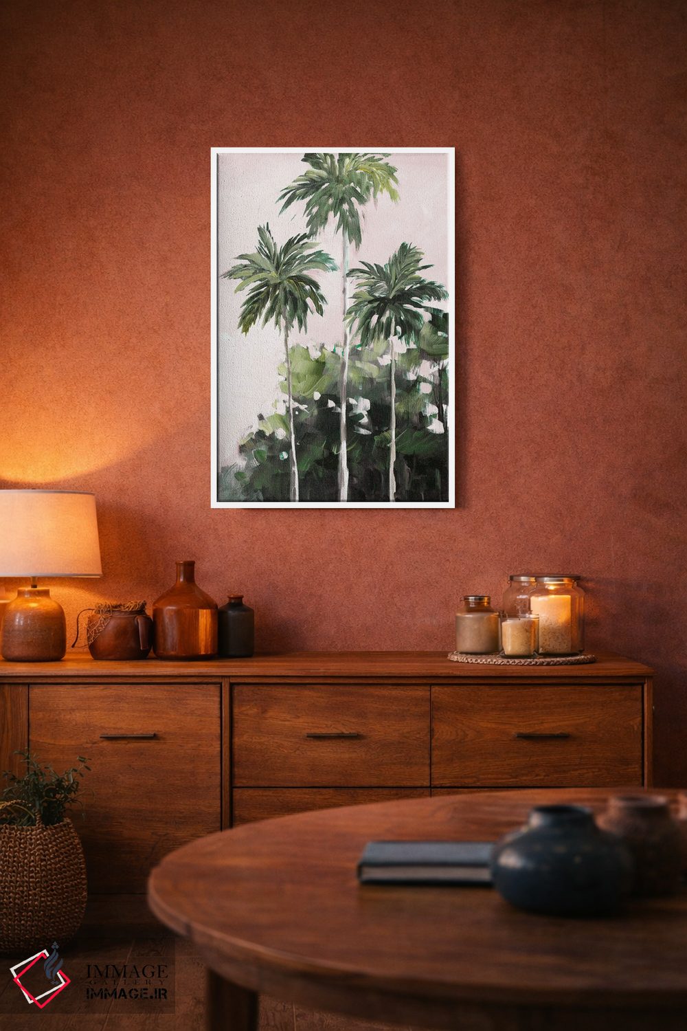 تابلو دکوراتیو نخل ها زیر آسمان صورتی اثر جین اسلیوکا - D4W