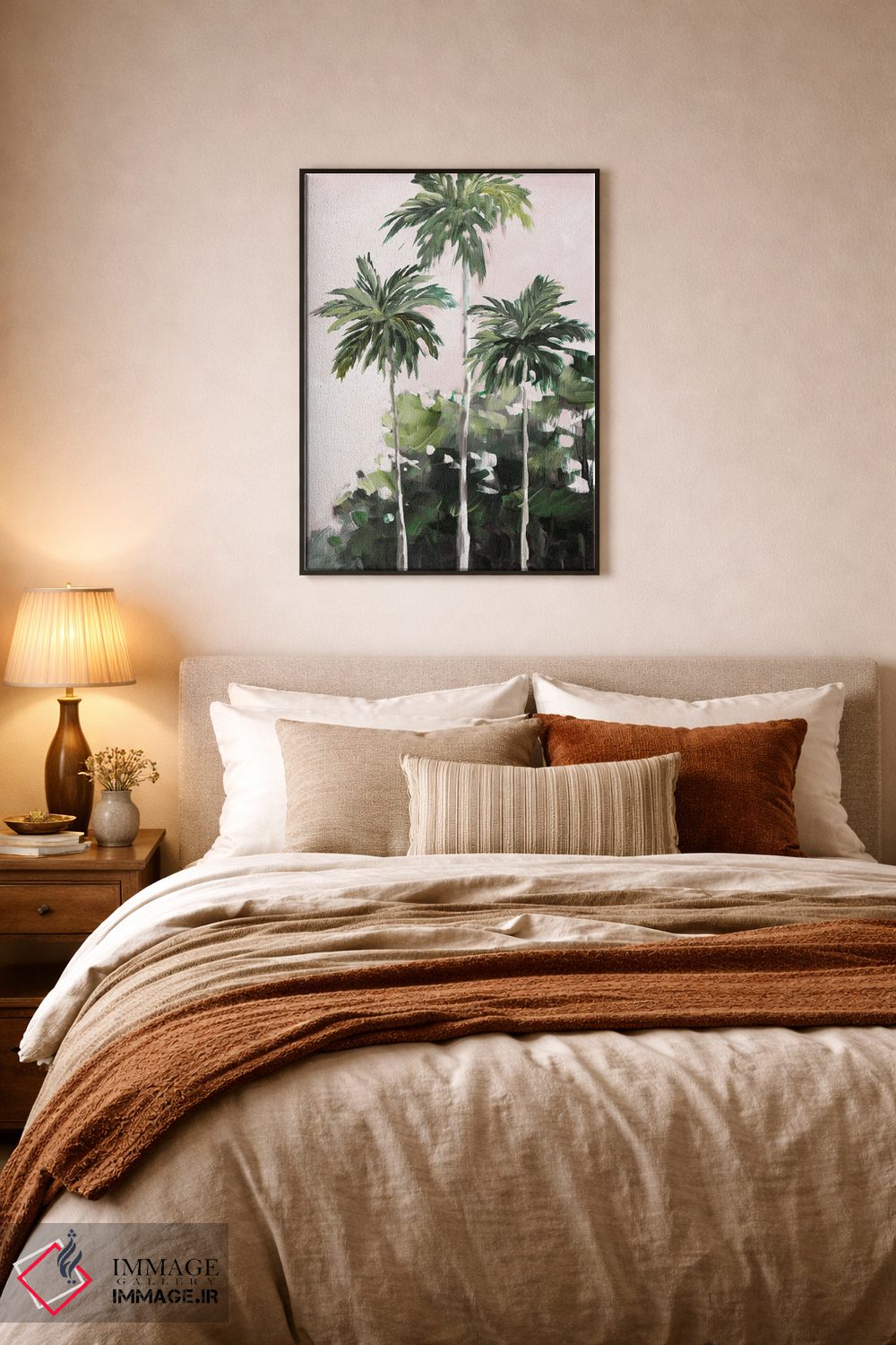 تابلو دکوراتیو نخل ها زیر آسمان صورتی اثر جین اسلیوکا - D6B