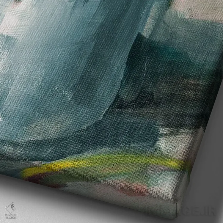 تابلو دکوراتیو گل صدتومانی در گلدان آبی اثر جین اسلیوکا - نمای نزدیک بافت بوم