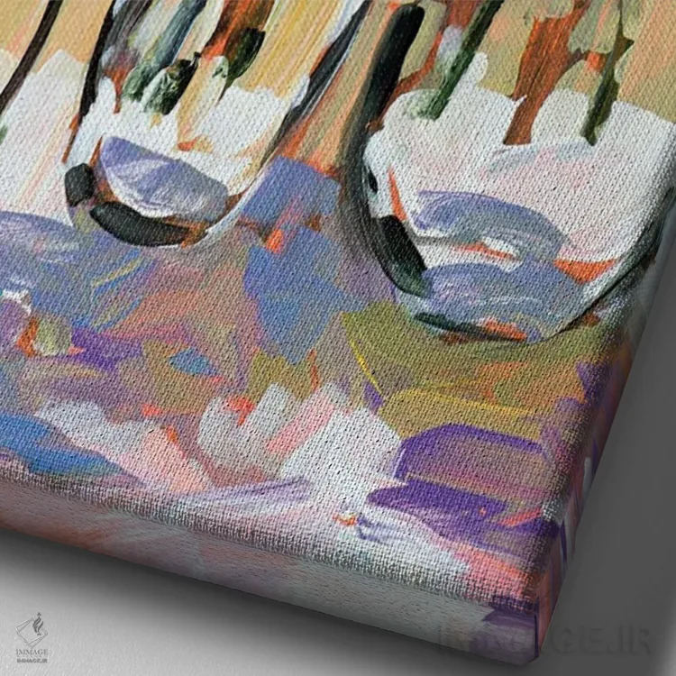 تابلو دکوراتیو سه گلدان گل اثر جین اسلیوکا - نمای نزدیک بافت بوم